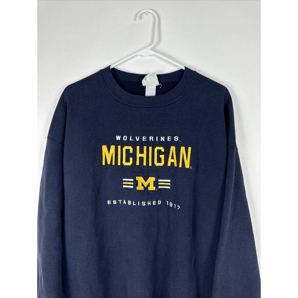 Vintage 90s Lee Sports Embroidered Michigan Wolverines Crewneck Navy Blue - Picture 2 of 9